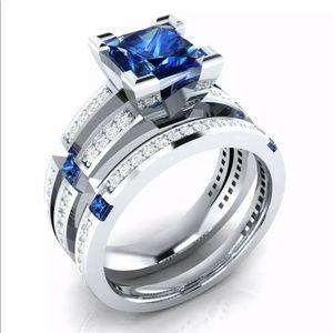 925 blue sapphire engagement ring set